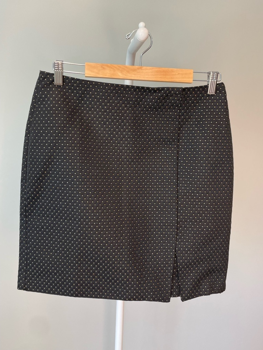 Ann Taylor Black Mini Skirt with Gold Micro Dot